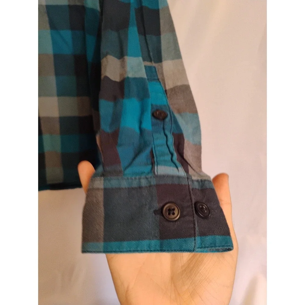 Columbia‎ Mens Medium M Black Blue Checkered Button Down Dress Shirt